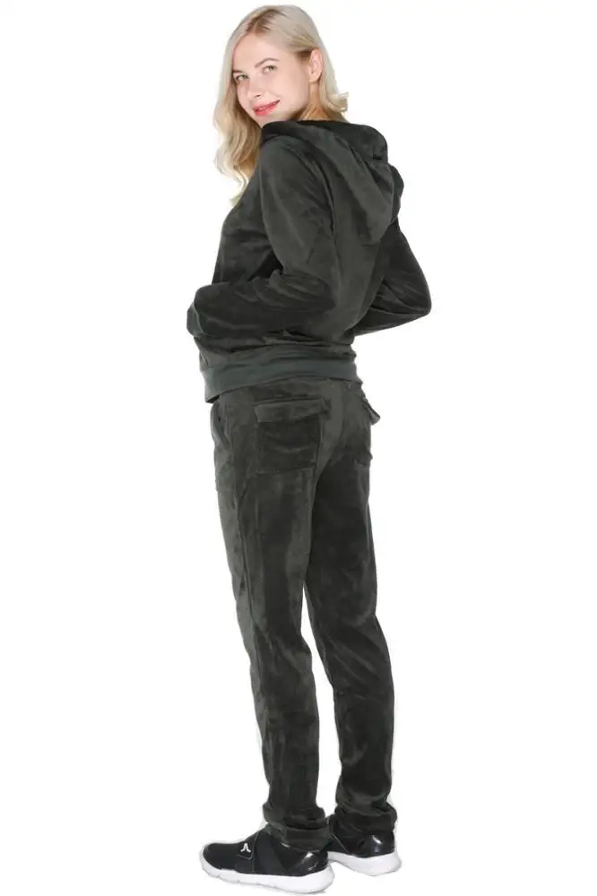 Women Custom Cheap Black Velour Tracksuit Latest Custom Design With Custom Logo Tracksuit Sweatsuit