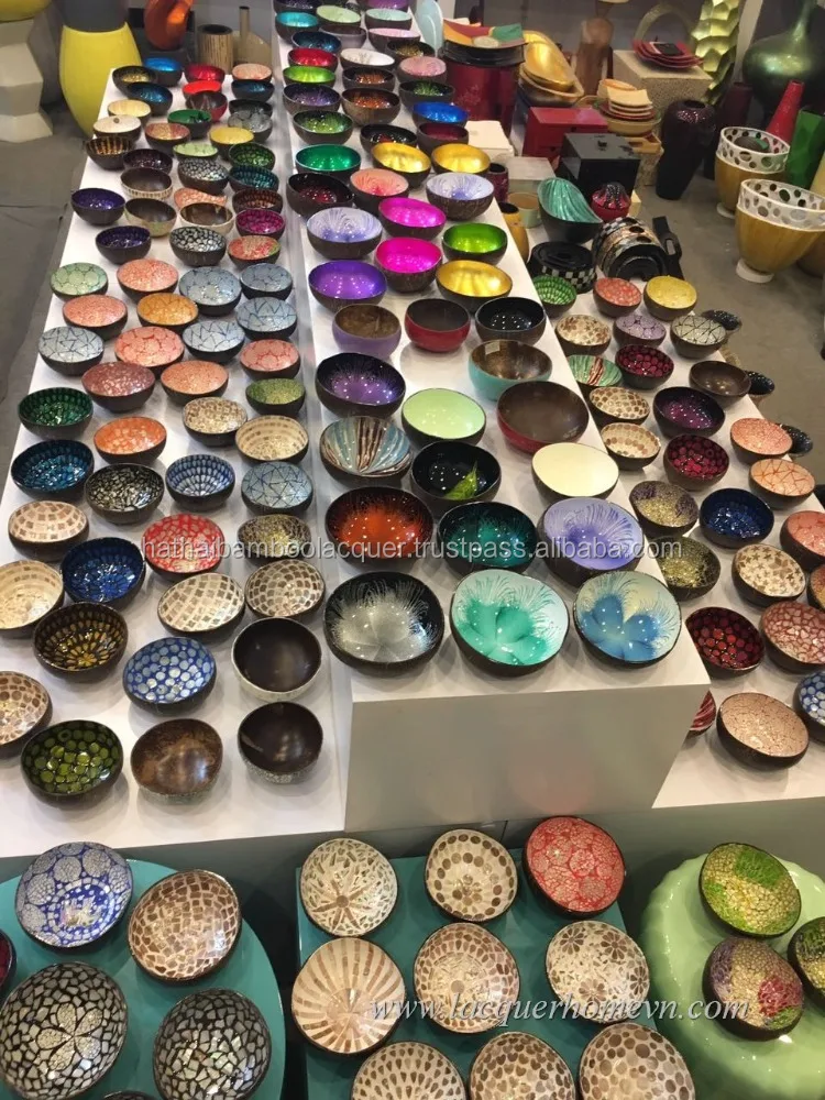 Best Selling Tableware Coconut Lacquered Bowl, Vietnam seashell colorful coconut shell bowlHT58198