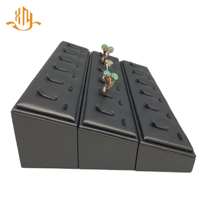 XIANGYU factory wholesale custom wooden leather jewelry shop display 6 ring stand