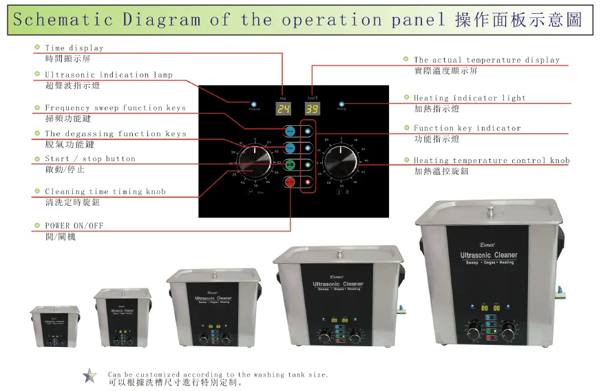 Sweep Degas Heating 3 functions Stainless steel made Manual setting LED display high lever cleaning 4L Ultrasonic Cleaner