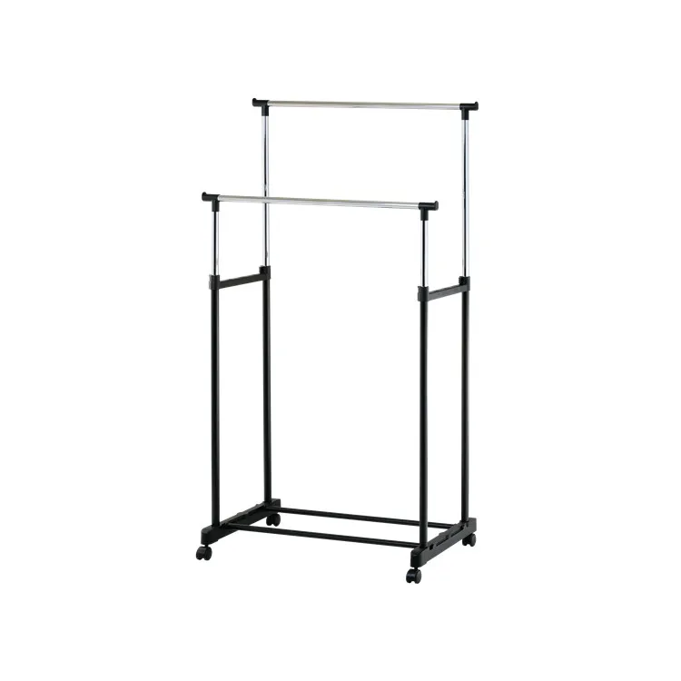 Taiwan adjustable double garment rack with wheels