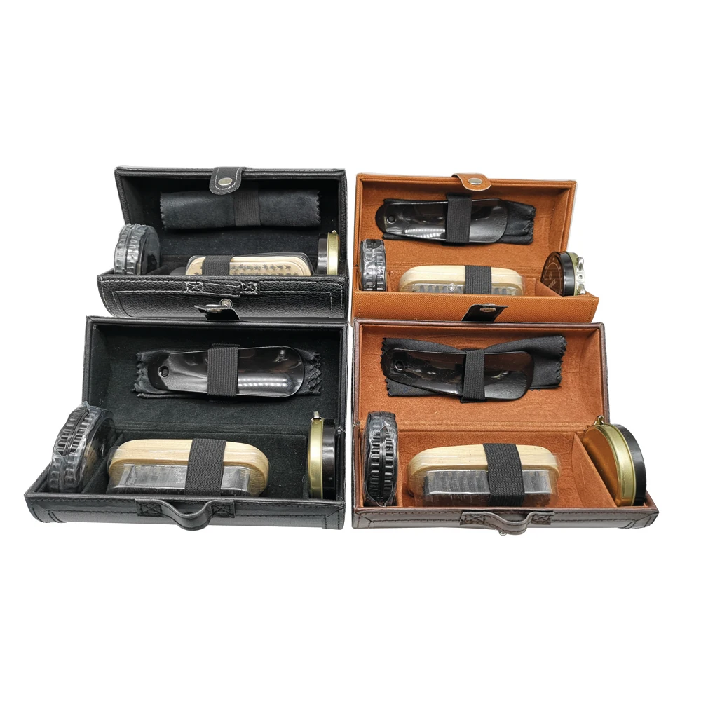 
Promotional Own Brand High Quality Man Gift Hotel Home Outdoor Traveling Portable PU Leather Case Shoe Polish Shoe Care Set 