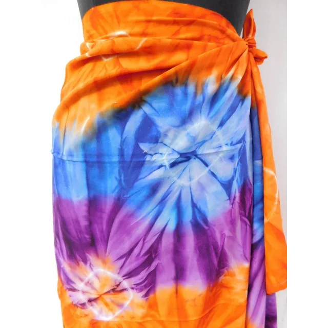 Indian handmade women wear scarf bikini cover up beach wear pareo multi colored orange sarong