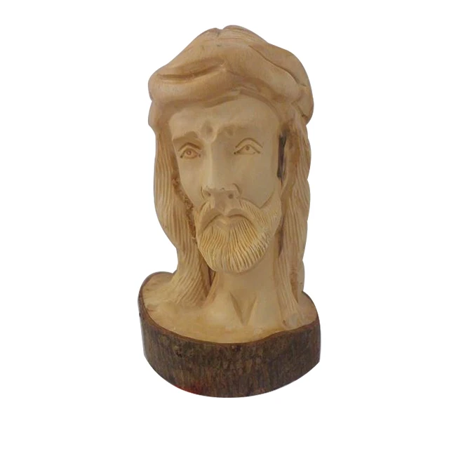 hand made carved olive wood Jesus bust with Crown