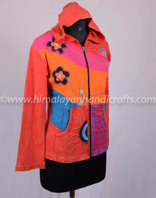 SIMPLE ELEGANT MULTI DESIGN PATCH WAORK BOHEMIAN LADIES HOODIE CSWJ 424