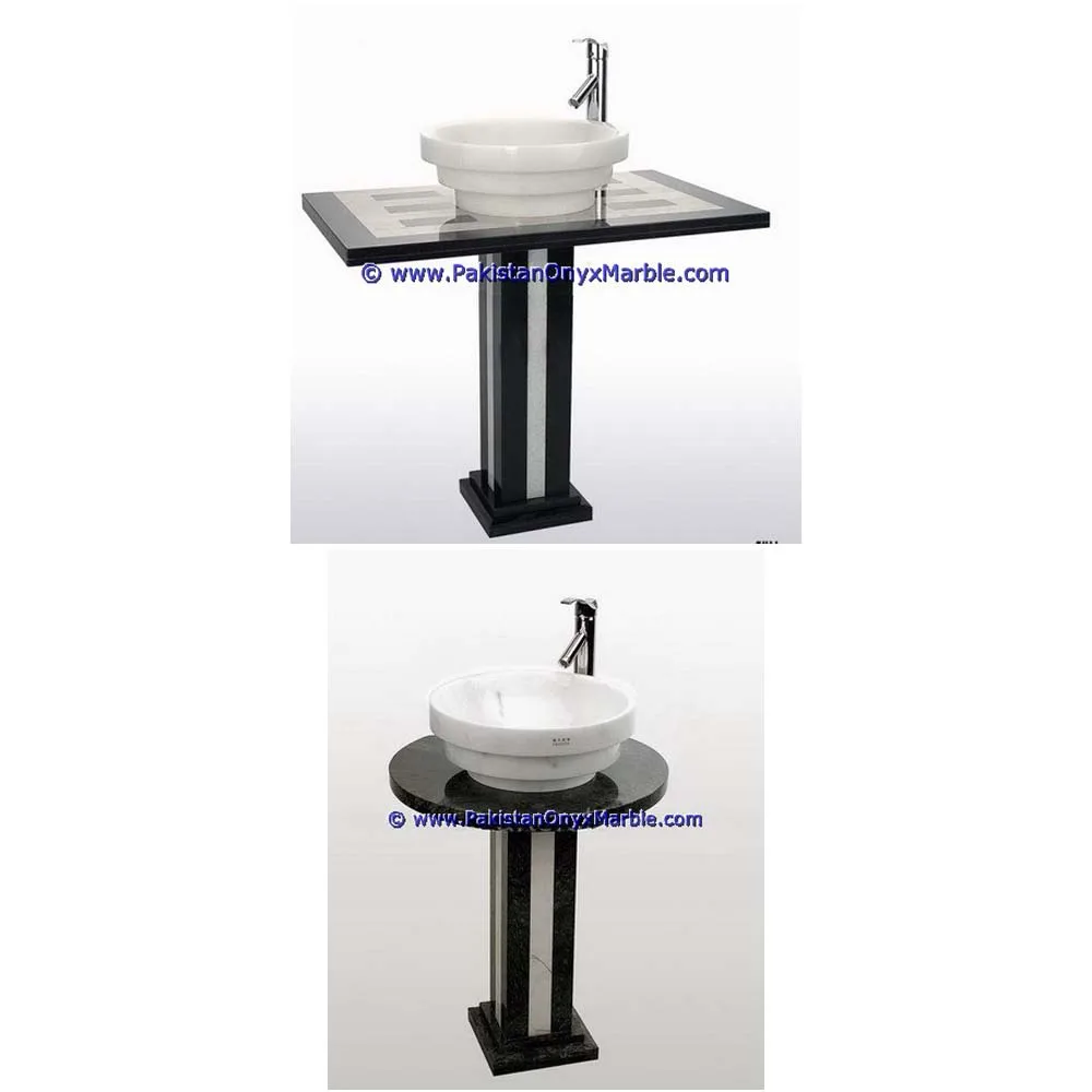 Modern design marble pedestals sinks basins handcarved wash basins free standing Jet Black marble