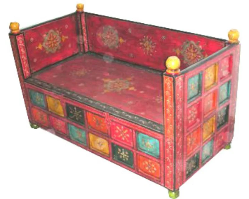 Fine Hand Painted Wooden Double Seater Sofa Set With Storage For Living Room / Bedroom Antique Designed Furniture
