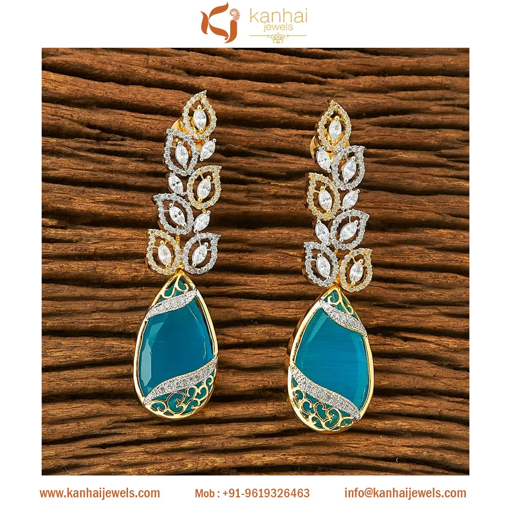 Classic Cubic Zirconia Earring with 2 tone plating 62762 Aqua Fashion Jewellery Exporter in India
