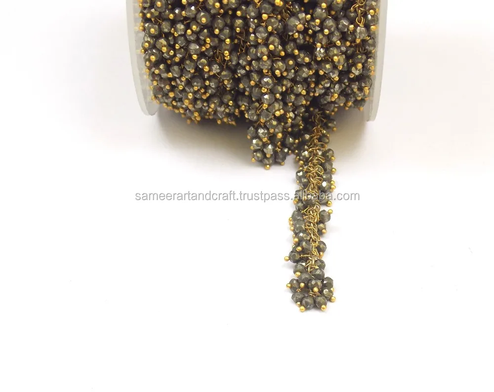 Pyrite Wire Wrapped Cluster Beaded Layered Waist  Natural Multi Gemstone Jewelry Rosary Coin Charm  Chain