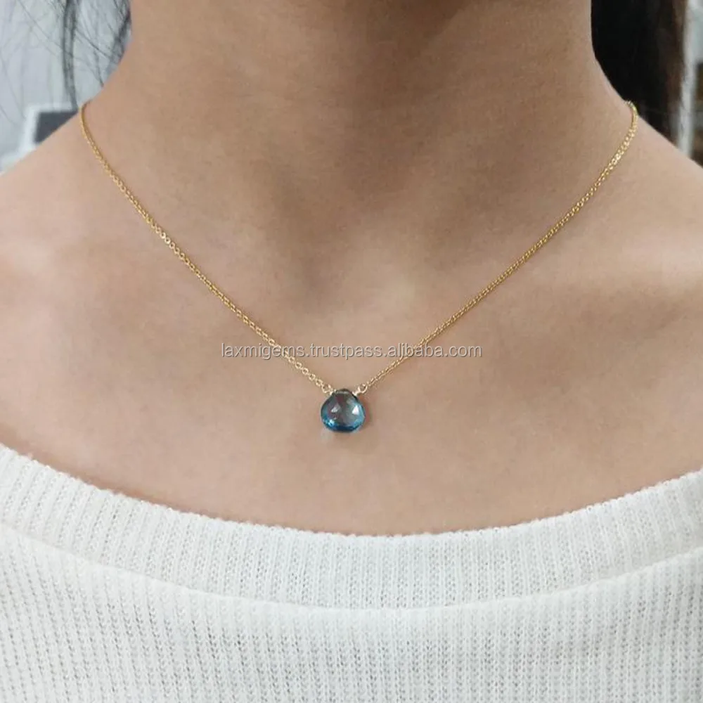 Blue topaz faceted gemstone beads wholesale Jewelry supplier 925 sterling silver chain necklace manufacturer