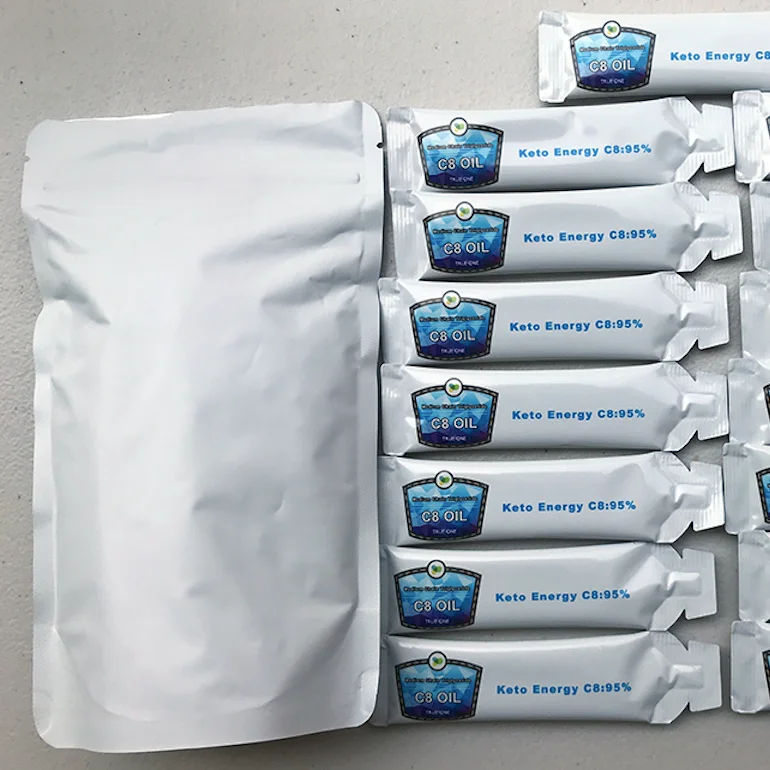 ODM bag for trial of MCT oil 10ml sachet pack food grade oil