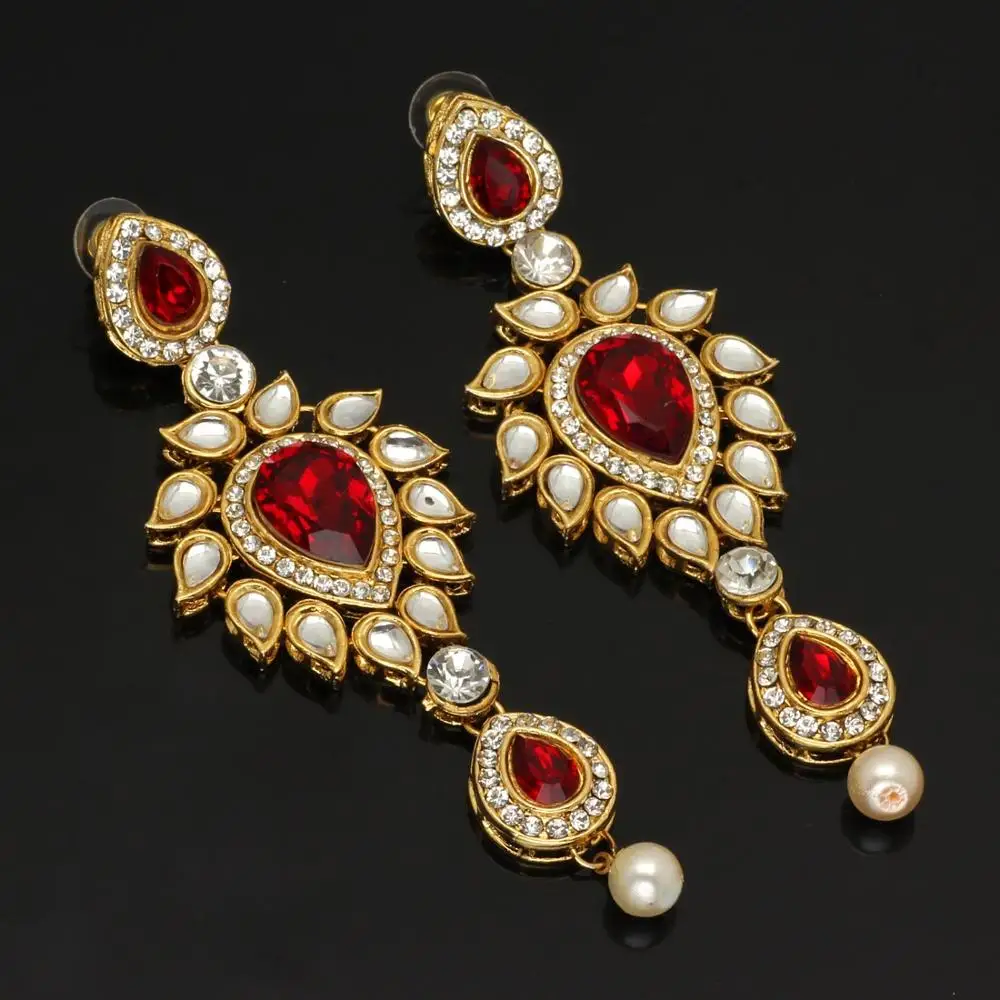 Green Color Kundan Earrings For Girls & Women