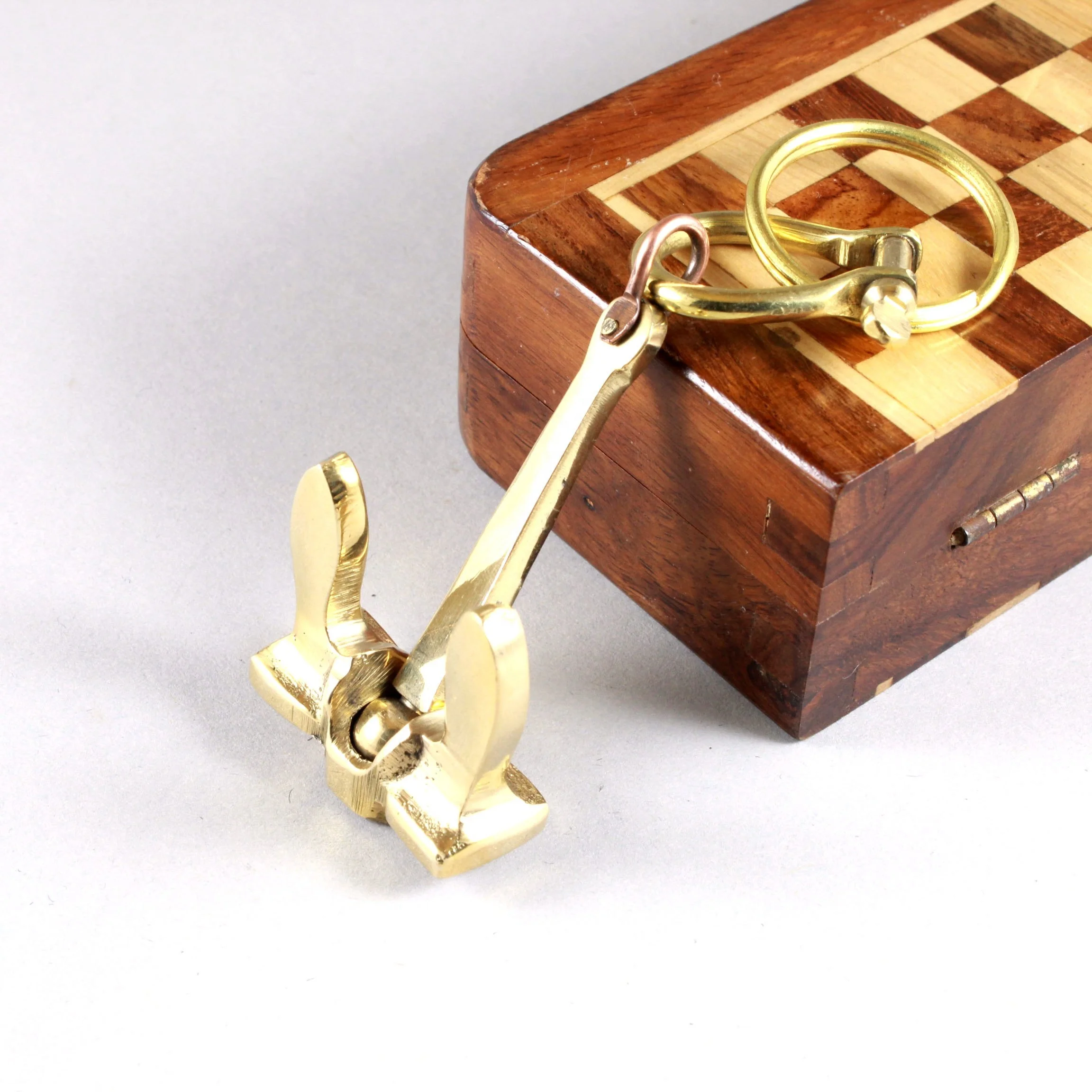 Brass Nautical Small Marine Ship Stockless Shackle Anchor Chain Key ring Holder Loop Corporate souvenir