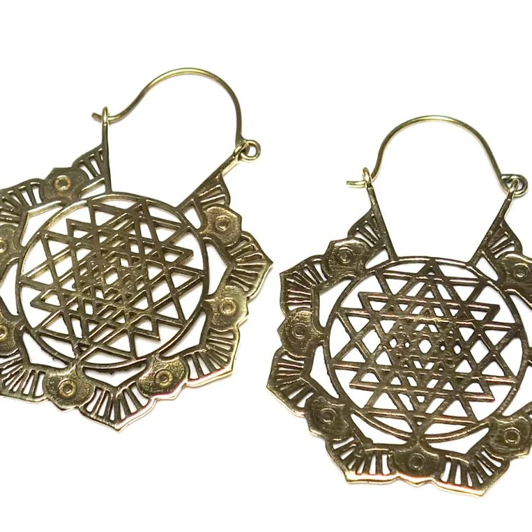 
handcrafted Design Brass Spiral Tribal Jewelry Indian look Brass Earrings 