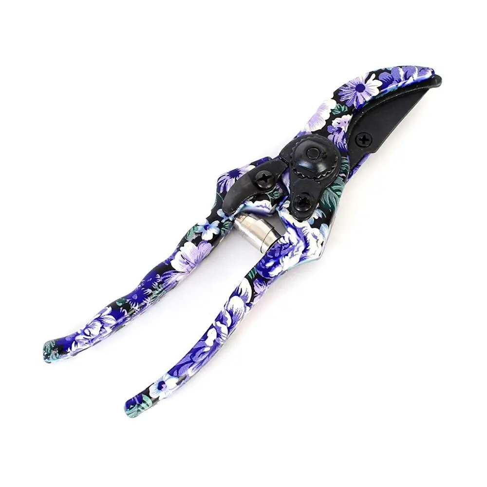 C&C 3 Piece Gardening Tool Set - Purple Floral Print Vegetable Flower Gardening Tool Kit Hand Trowel Rake and Pruning Shears