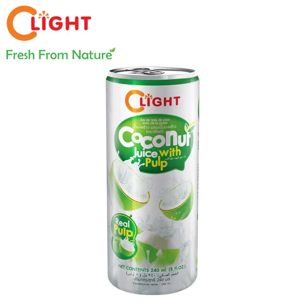 Coconut  Drink Juice with Pulp Canned 240ml C-Light brand. Food and beverage , Made in Thailand , product of Thailand