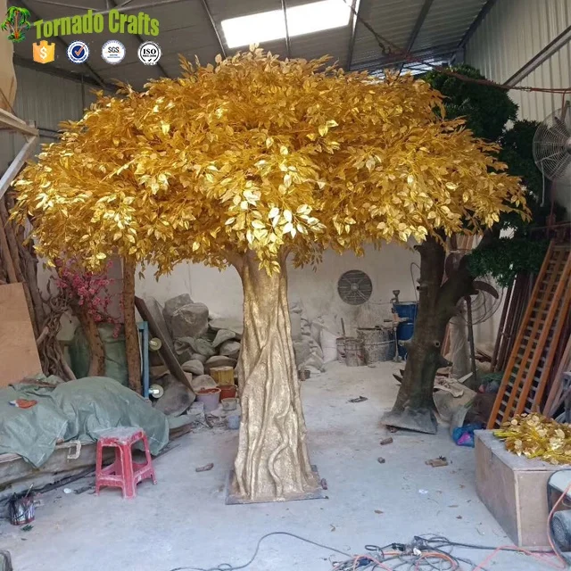 China Manufacture  indoor and outside use thick golden banyan tree artificial trees for sale