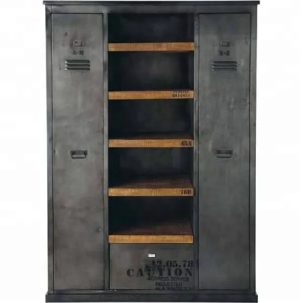 
Industrial & vintage iron metal & solid wood 2 door 1 drawer display cum storage cabinet 