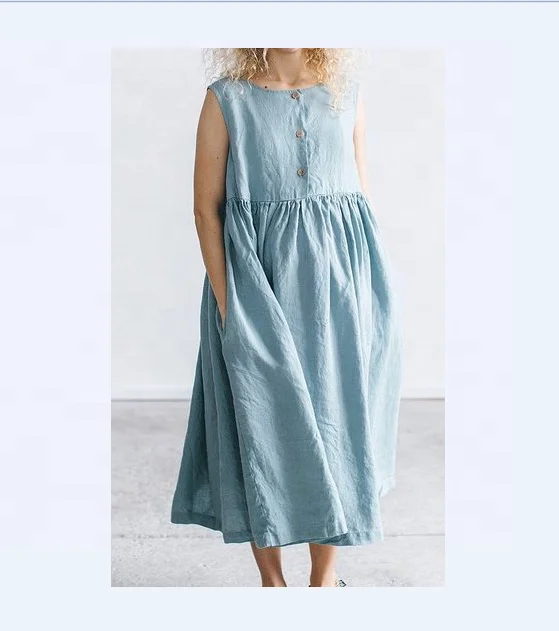 Long Maxi  Linen Summer dress with buttons Simple Breastfeeding Maternity Soft linen dress