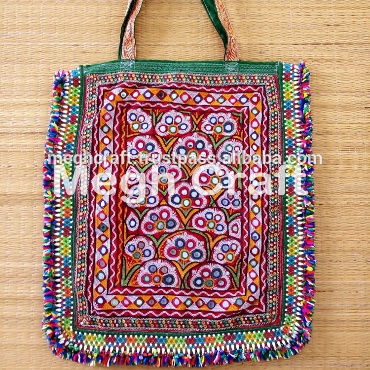 Gypsy Mirror Work Theli Bag- Gujarati Handmade Theli Bag- Gujarati Embroidery Theli Bag