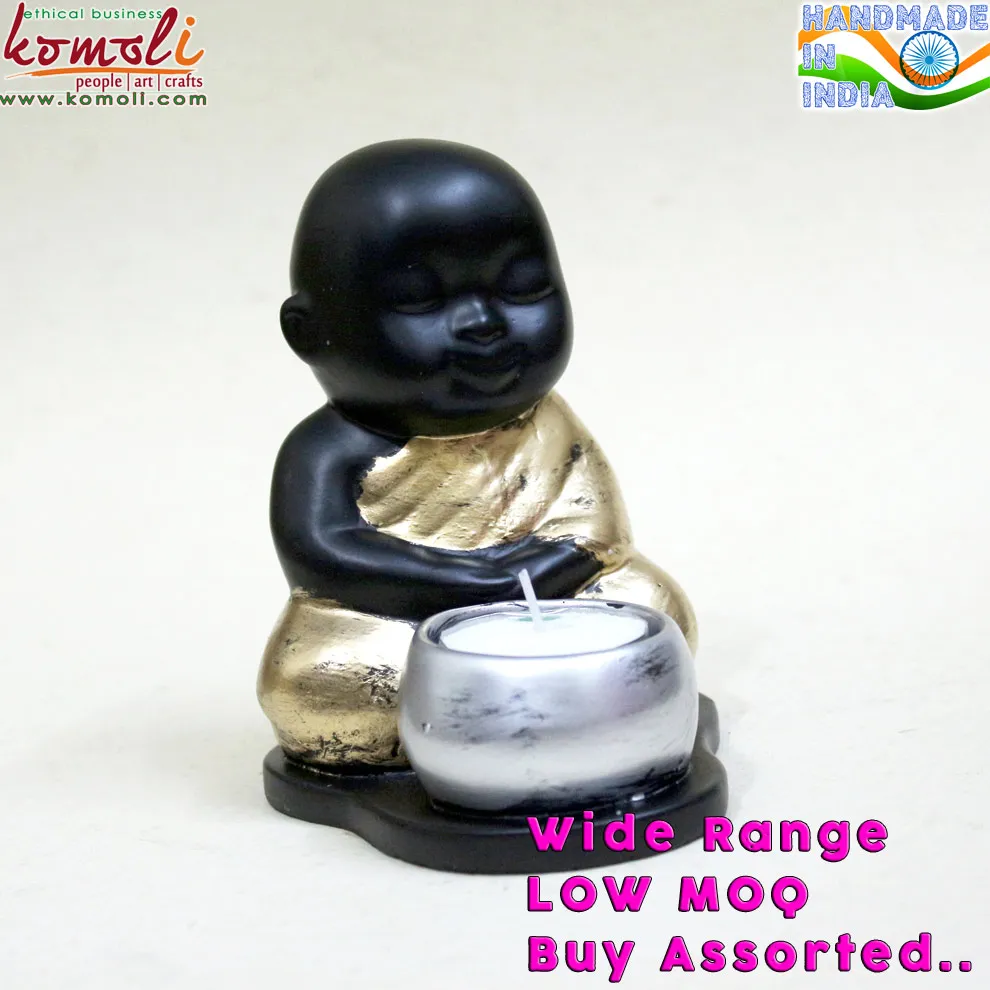 Best quality Poly resin baby monk Buddha statue tea light candle holder buddha with wholesale price