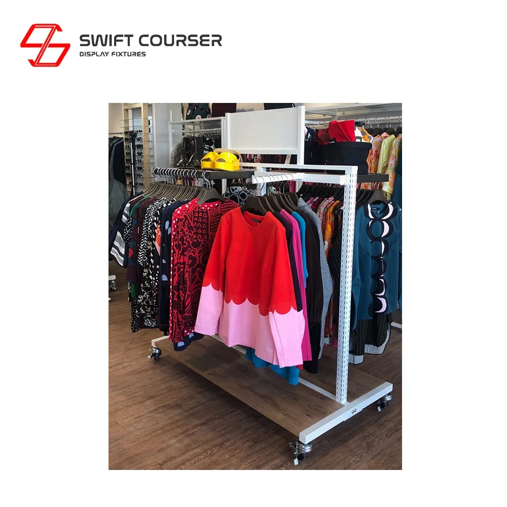 Modern portable clothing signs rack with clothes