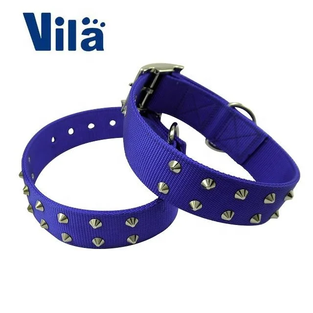 Fashion Pet Double Layer Nylon Webbing Collar With Rivets For Dog