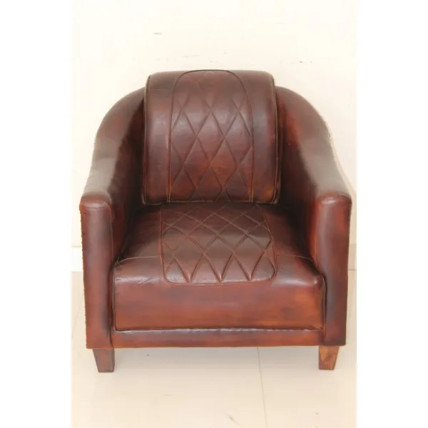 
Vintage & Industrial solid wood & genuine leather antique union jack printed single seater tub sofa 