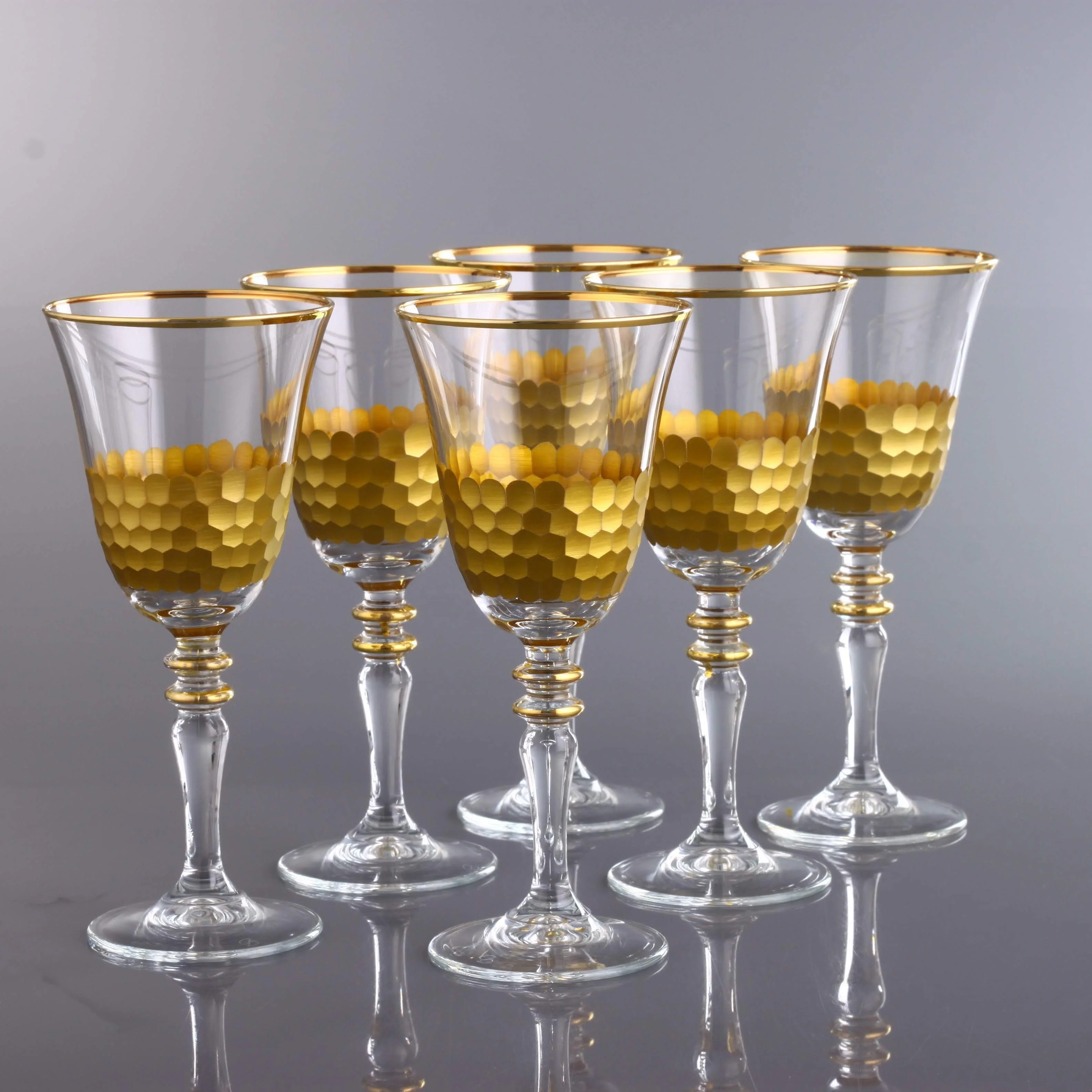 440141 стекло (набор из 6) -декор: Petek, Цвет: золотистый