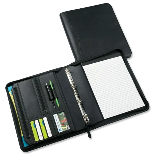 PU Leather Ring Binder With Card Pockets / Office Supplier Presentation Folder Ring Binder / Metal 3 Ring Binder