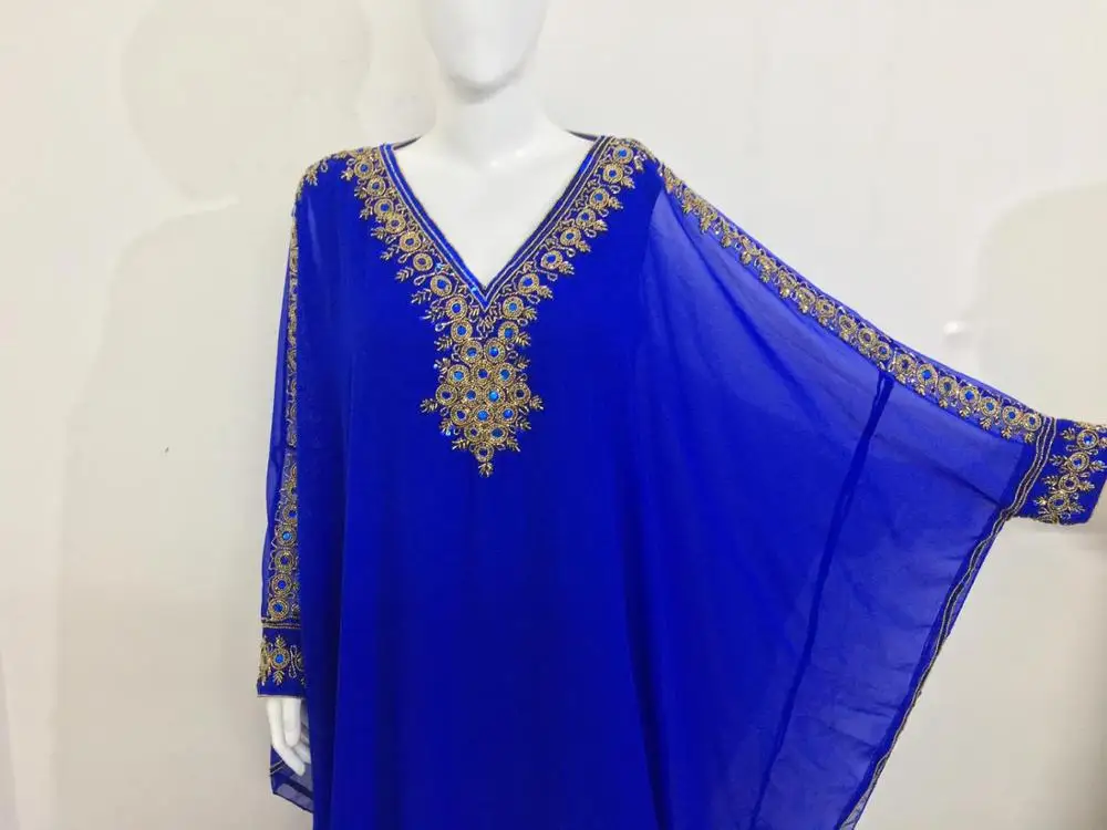 Dubai Moroccan Kaftan Caftan Maxi Dress Natural Style Hand Embroidery Arabian Butterfly Farasha Free Size Fit All Full Women