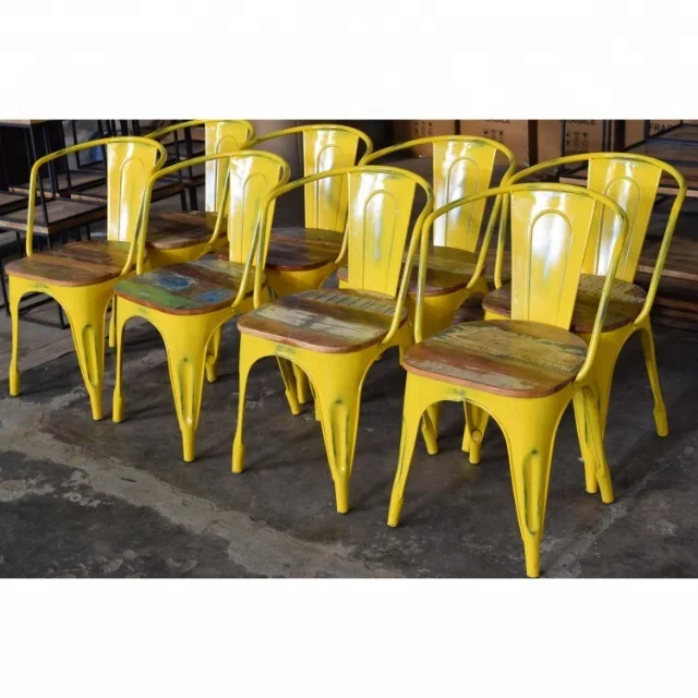 Vintage Industrial Metal Scrap Color Wood Seat Cafe Restaurant Banquet Chair Modern Living