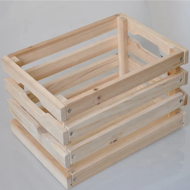 Wooden collapsible Storage boxes crates for stacking (wood, 3 units)