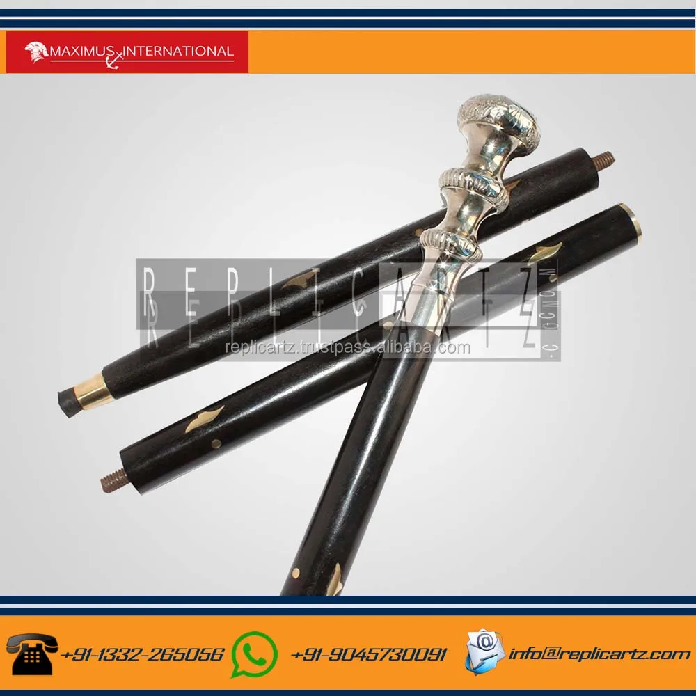 Silver Metal Handle Camping & Hiking Walking Sticks Handle Natural Wood Unisex Cane