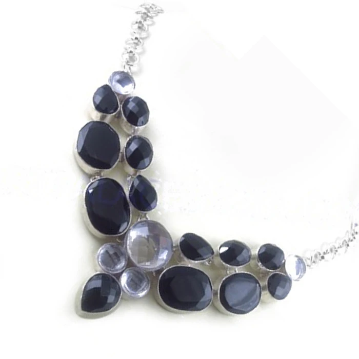 Black Onyx & Crystal Gemstone 925 Silver Necklace