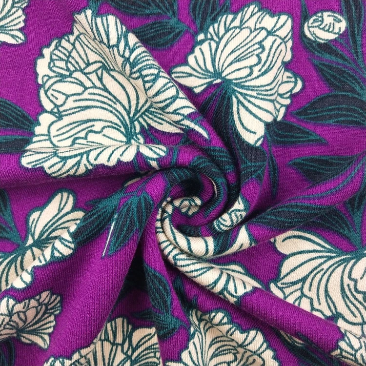 Organic 95 bamboo 5% spandex big flower print jersey knit fabric wholesale