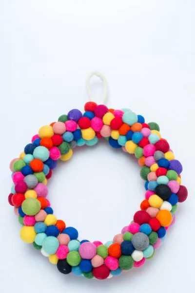 Eco-friendly felt balls X-mas Wreath/ Handmade Wool Ball Wreath 100%  New Zealand sheep wool