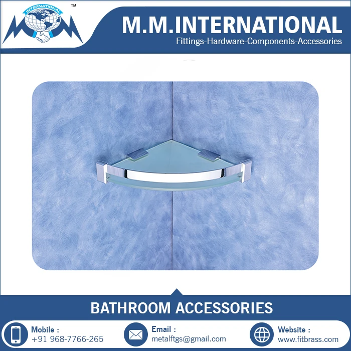 Bathroom Glass Corner Shelf with froasted and tempered glass manufacturer from india