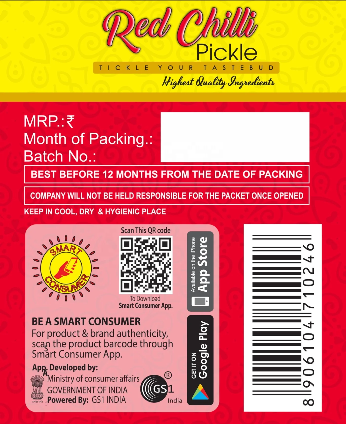 
RED CHILLI PICKLE 1kg 