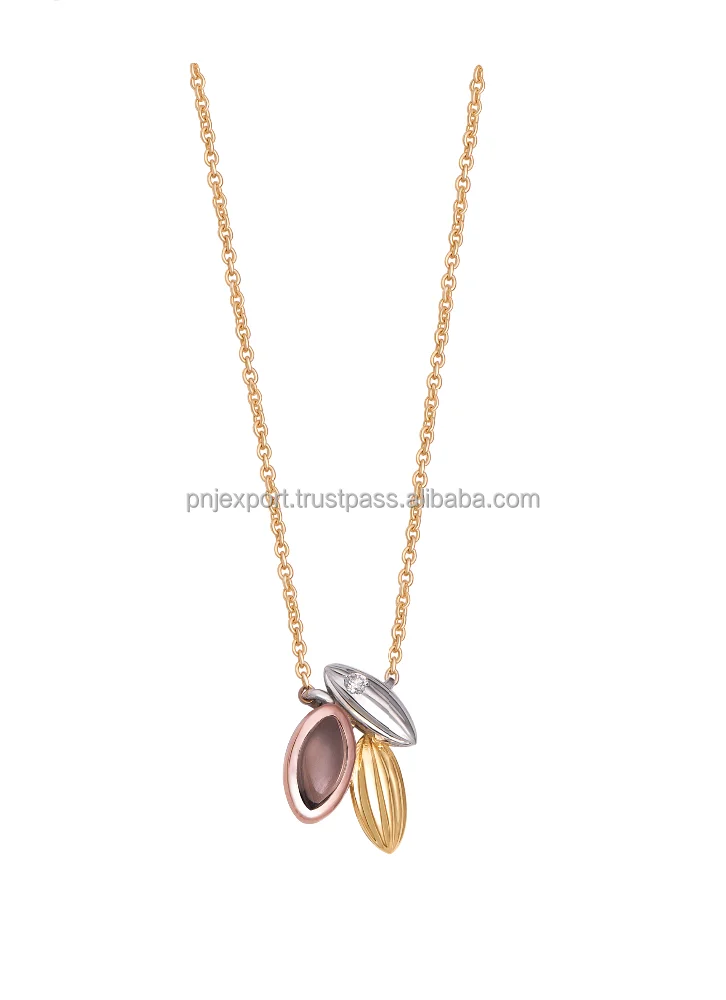 Latest trend 14k gold women jewelry necklace with quartz stone and diamond pendant - PNJ Vietnam fine jewelry manufacturer