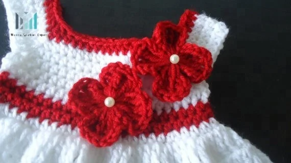 
Red Hand Knitted Crochet Baby Girl Dress For Birthday Occasion Coming Home crochet Outfit with Headband 