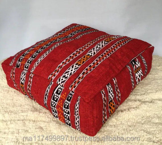 moroccan square Azilal pouf handmade wool multicolor floor poufs