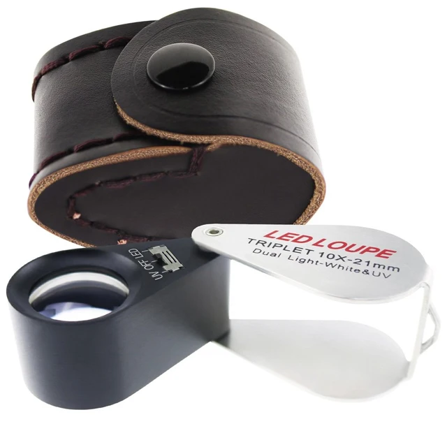 Triplet Jewelry Magnifier Loupe 20X Mini Folding Jewelry Loupe with Dual LED & UV light