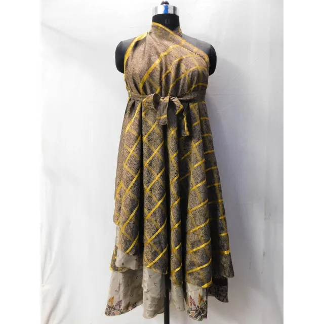 Reversible vintage silk sari wrap around long two layer skirt magic bohemian boho hippie dress