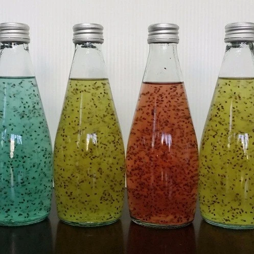 Chia seed drink with fruit flavor.