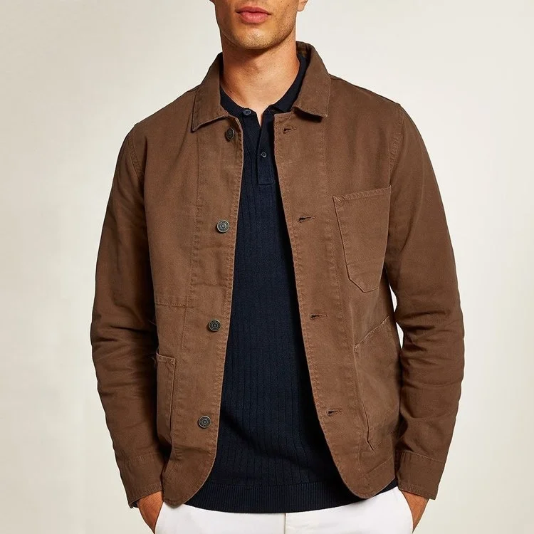 China supplier high quality workwear overshirt 100% cotton fit canvas jacket with pockets custom printing