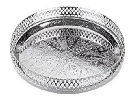 Oval Shape Silver Plated Finishing Metal Brass Serving Tray Used for Serving Delicious Food at Home and Hotel