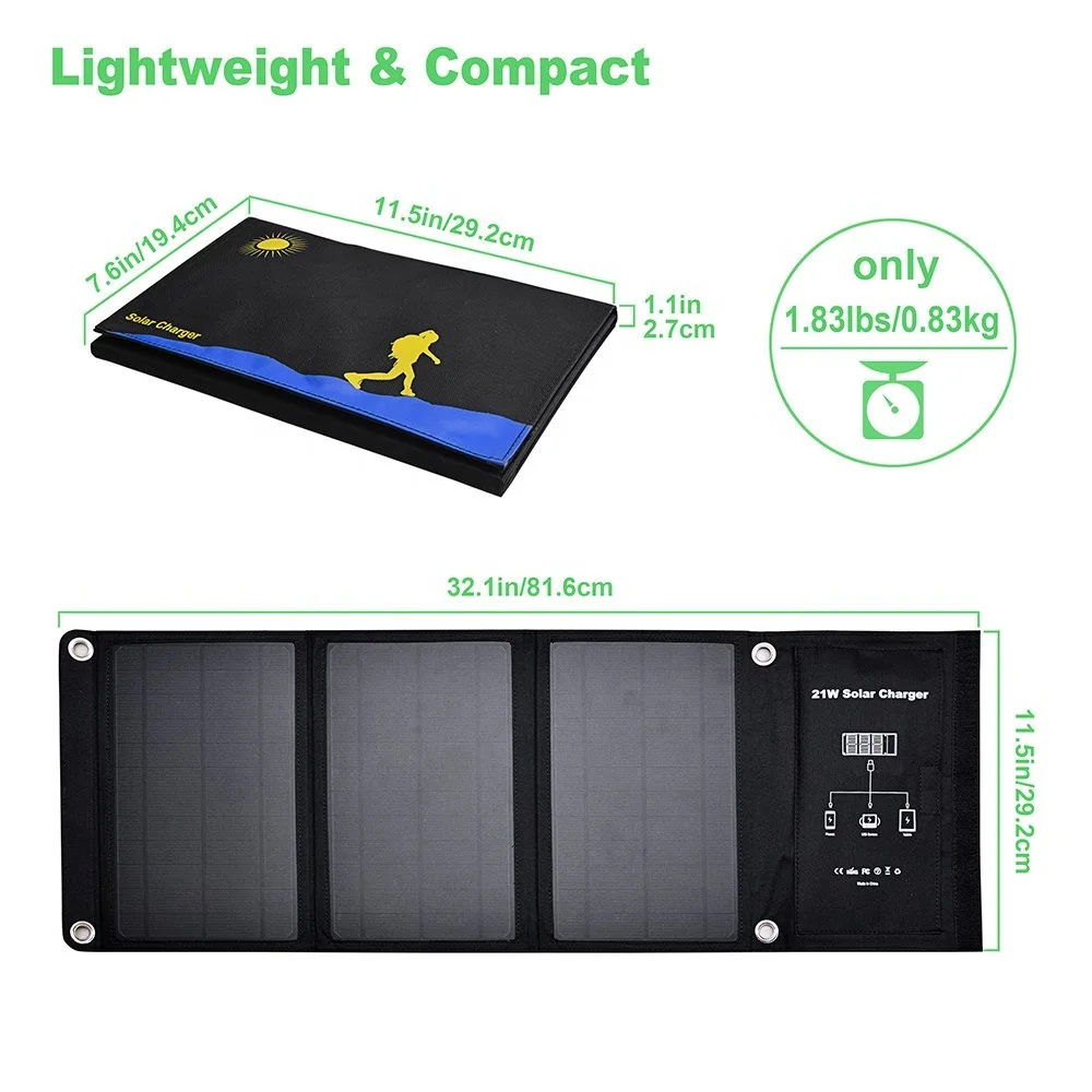 Hot Selling Mono Solar Panel 21W Camping Folding Solar Panel Cellphone Solar Charger For Power Banks