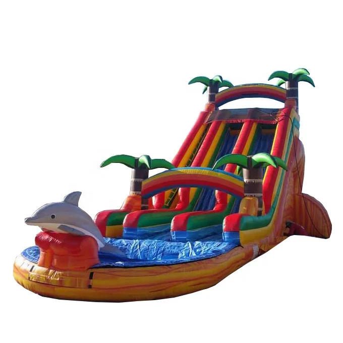 plam trees dolphin commercial water slide games for kids and adults home used inflatable water slide for sale