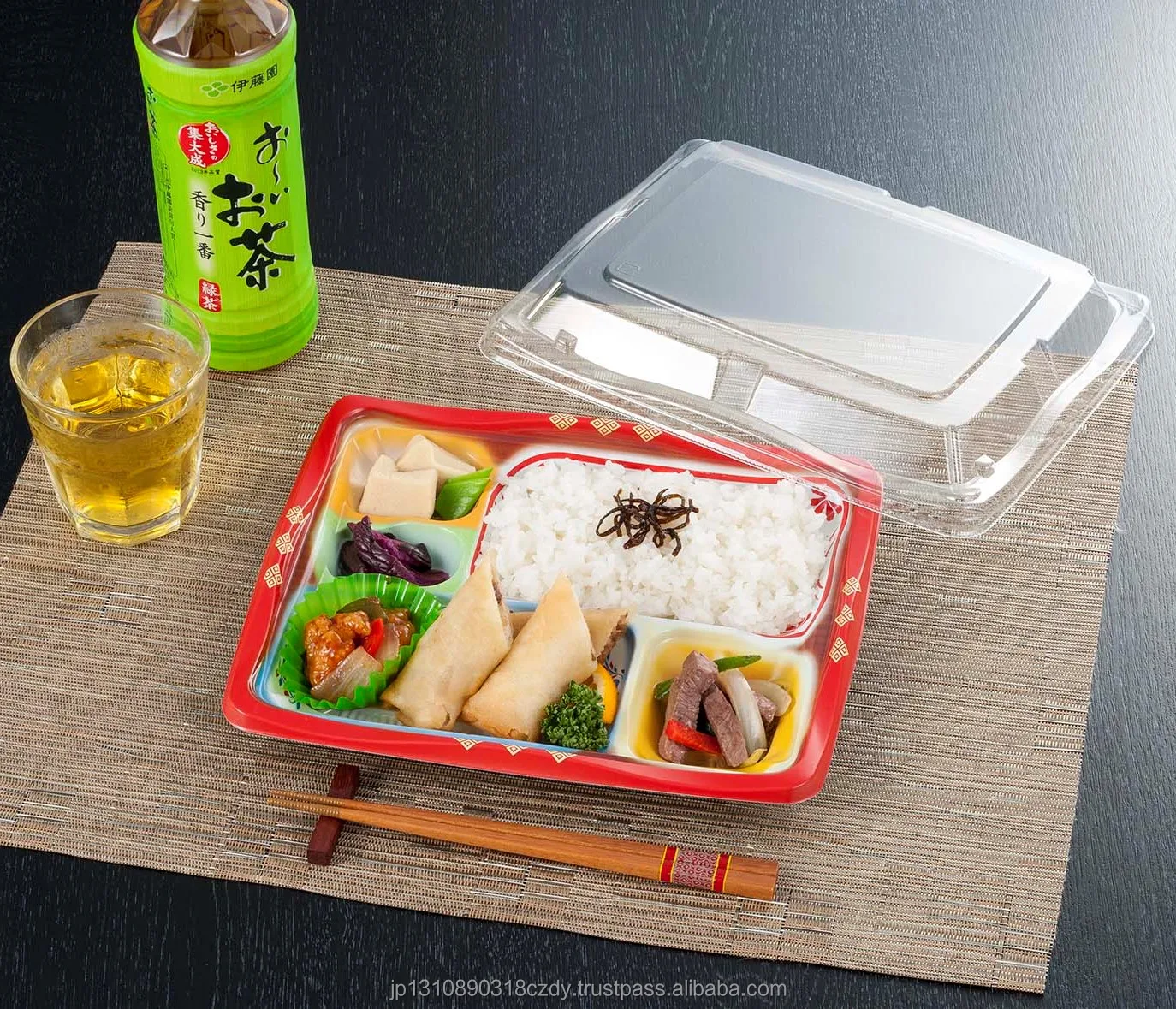 5 compartment plastic food package bento lunch box disposable colorful design anti fog transparent lid microwavable supermarket